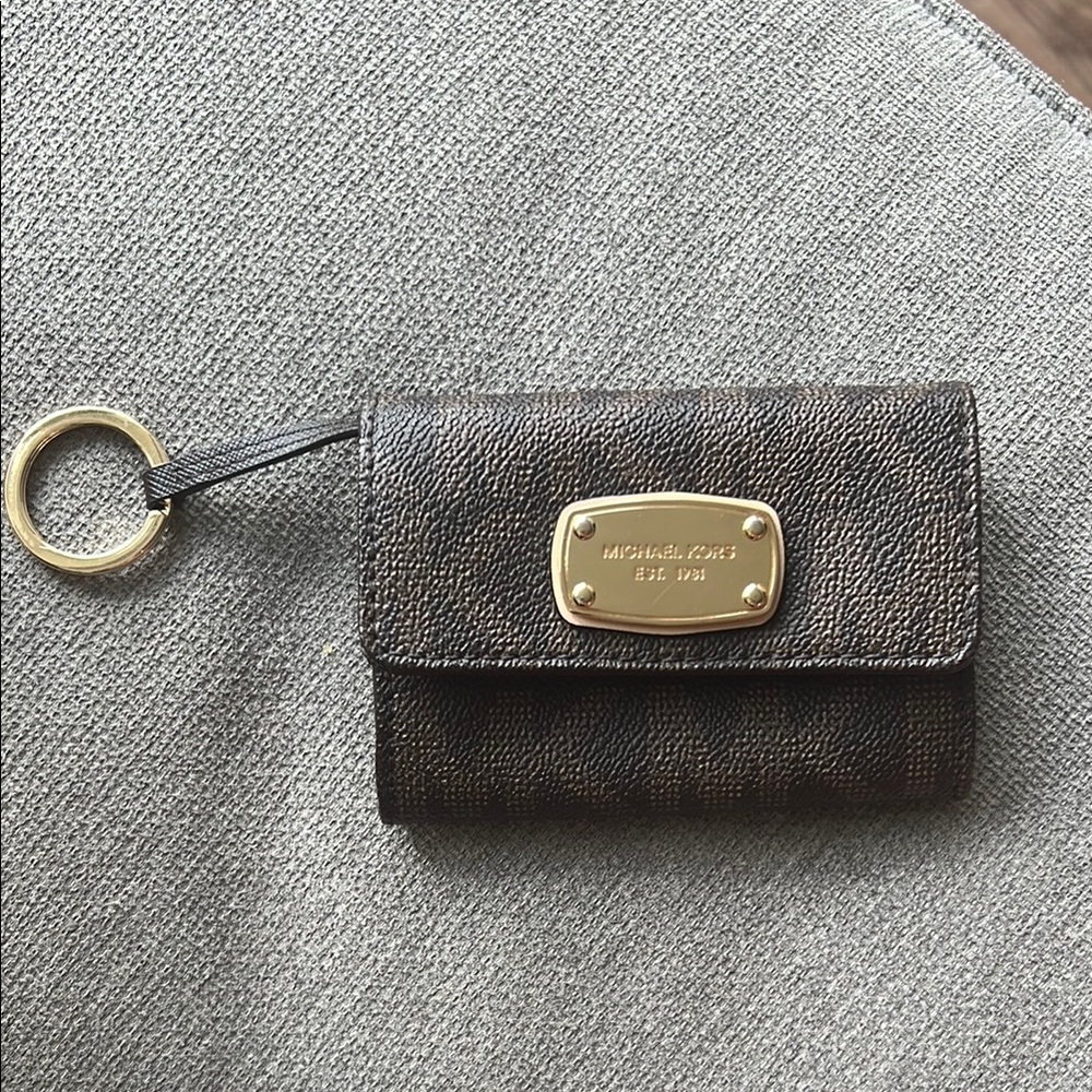 Michael Kors Dark Brown Wallet with Gold Keychain
